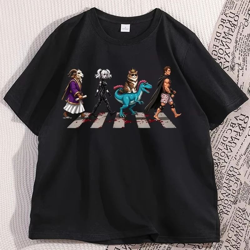 Unisex Dungeon Crawler Carl Abbey Road Graphic T Shirts Funny Print Cotton Short-Sleeve Round Neck T-Shirt Book Lovers Menswear