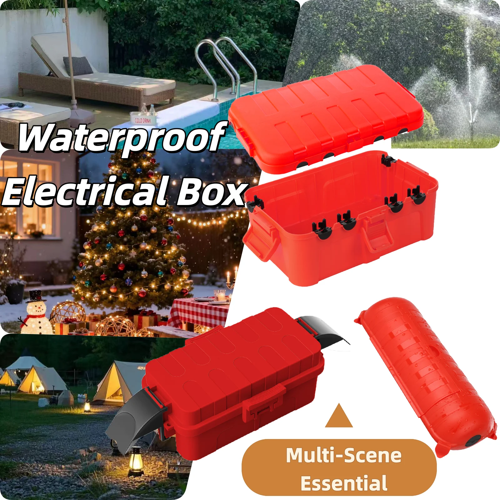 Weatherproof IP54 Outdoor Extension Cord Power Box with Waterproof Outlet Covers for String Lights Holiday Decoration