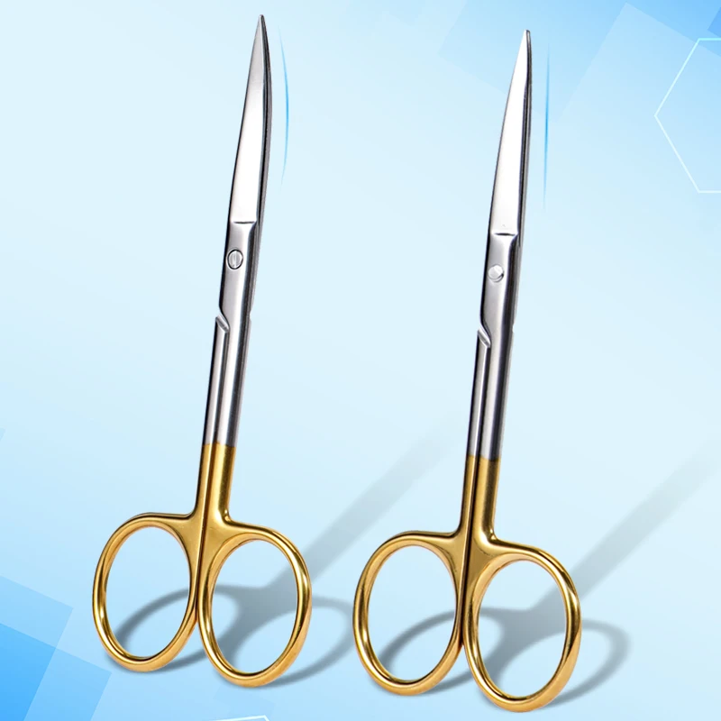 1pc Dental Gold Handle Scissors, Oral Medical Equipment Scissors, Stainless Steel Straight Head Elbow Surgical Scissors
