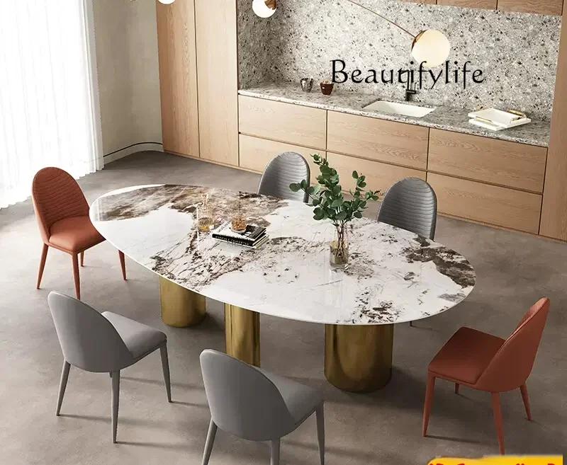 

Nordic Style Minimalist Home Stone Plate Oval Dining Table
