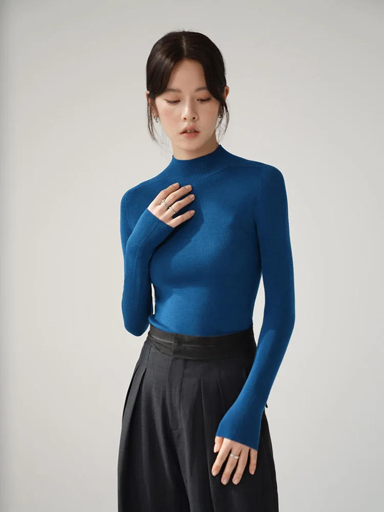 

Весенний женский вязаный шерстяной свитер с высоким воротником, приталенный крой, базовый слой, мягкая тонкая пряжа, удобный для поездок на работу