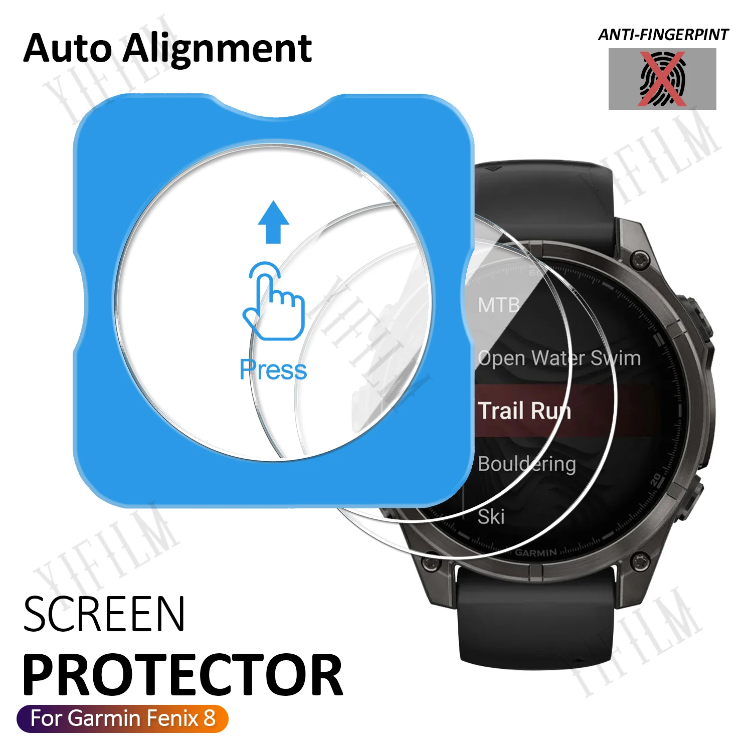 Für Garmin Fenix 8 43mm 47mm 51mm Displayschutzfolie 9H Gehärtetes Glas mit Auto-Ausrichtungswerkzeug Kratzfest HD-Klar