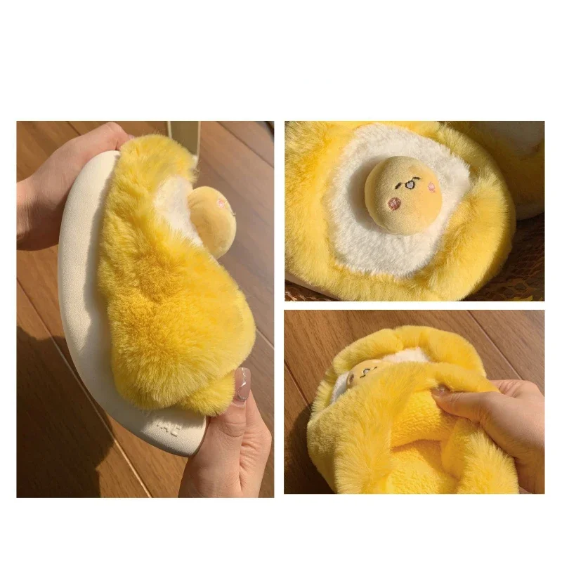 Cute Plush Slippers 2023 New Winter Women\'s Funny Egg Yolk Plush Cotton Slippers Casual Warmth Indoor Floor Warmth Home Shoes