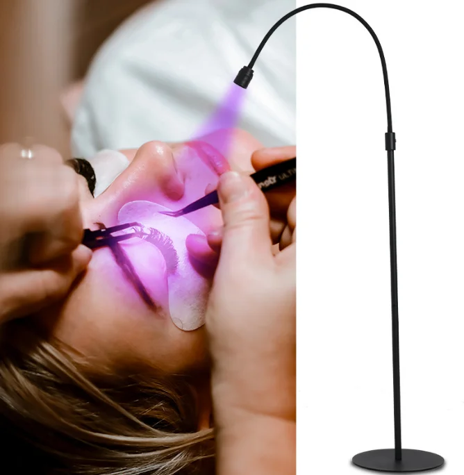 Direct UV Lash Light for Eyelash Extensions 12W UV Lash Lamp Flexible Gooseneck LED Eyelash Lamp with Foot Pedal Control