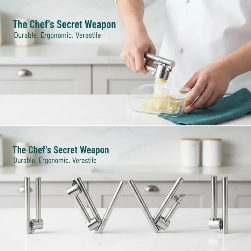 Stainless Steel Garlic Press Ergonomic Handle: Easy Clean Design Home Cooking