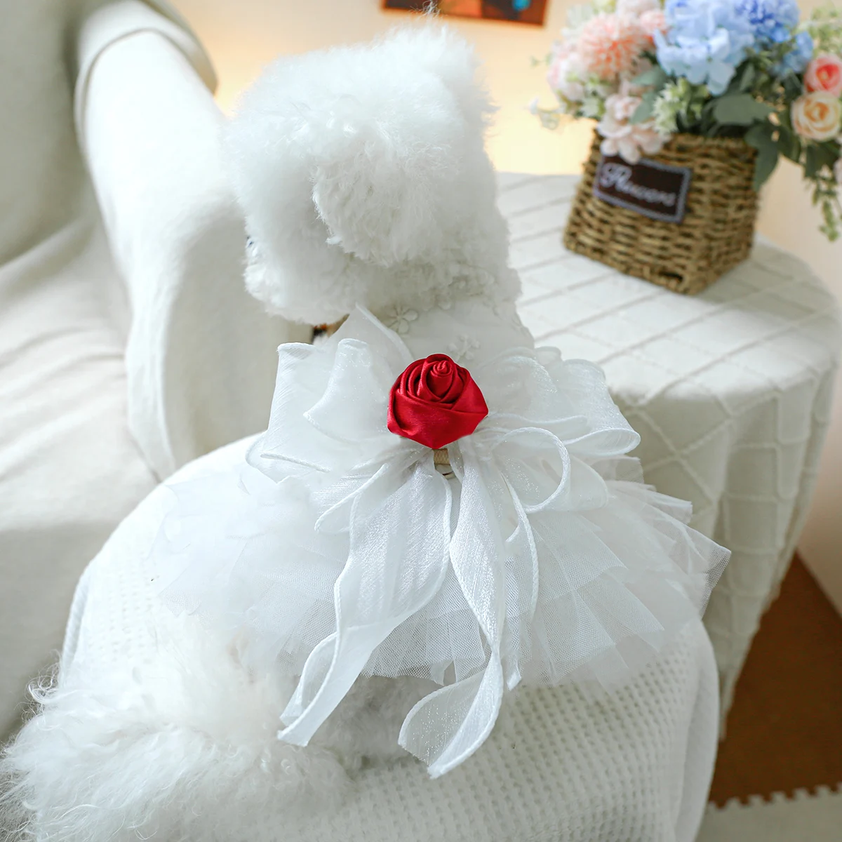 1PC Pet Clothing Spring and Autumn White Corolla Dress Wedding Dress Princess Dress Suitable for Small and Medium sized Dogs