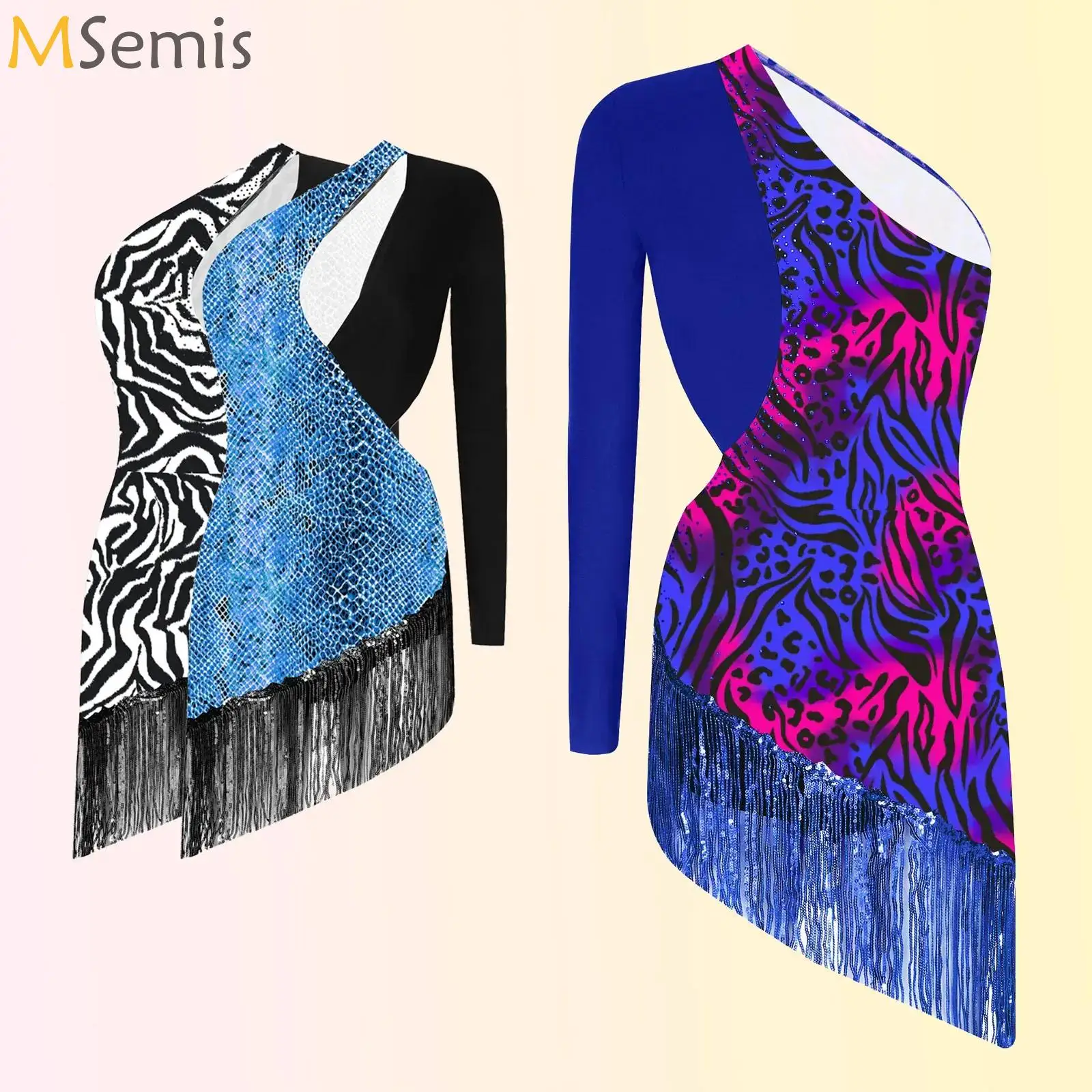 

Womens Adults Latin Dance Performance Costume Rhinestones Adorned Sequins Tassel Ballroom Dance Dress Latin Practice Clothing
