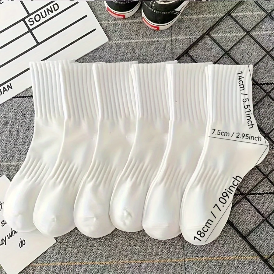 

6-Pack Ultra-Comfy Ribbed Crew Socks: Breathable, Solid Color & Unisex for Everyday Wear