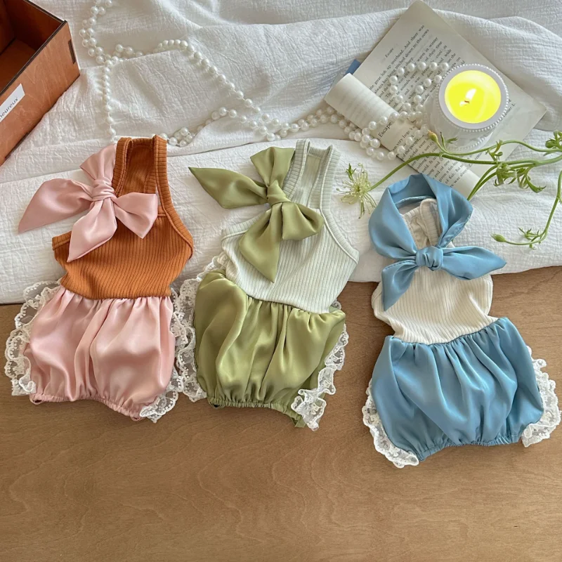 

Summer Pet Lace Clothes Silk Jumpsuit Split Tank Top Bow Bubble Lace Half Skirt Thin Teddy Pet Summer Dog Dresses for Small Dog
