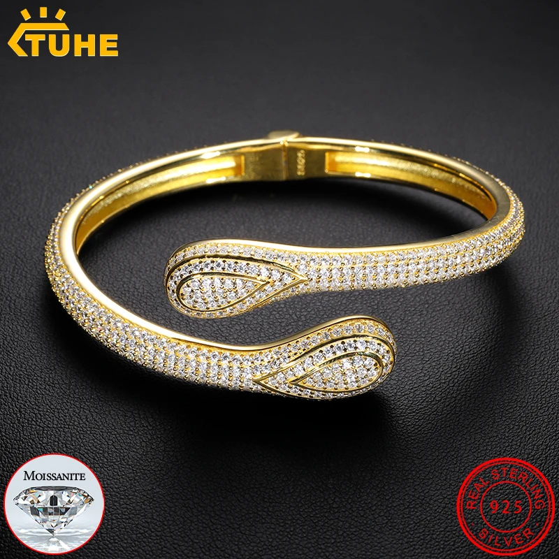 TUHE Unisex Luxury Moissanite Bracelet 925 Silver Fine For Women Men Hip Hop Jewelry