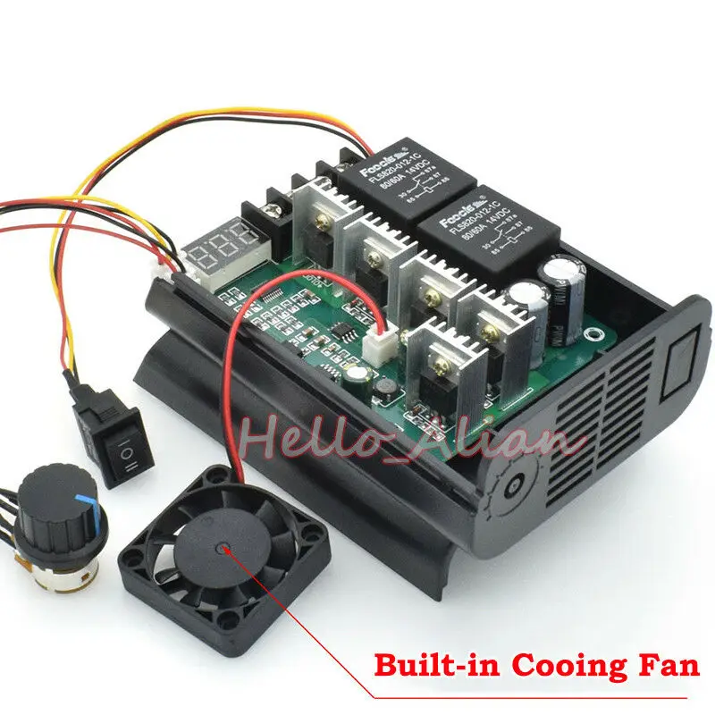 LED display DC 10-55V 12V 24V 48V 60A hho PWM DC Motor Speed Controller CW CCW Reversible Switch Built-in cooling fan