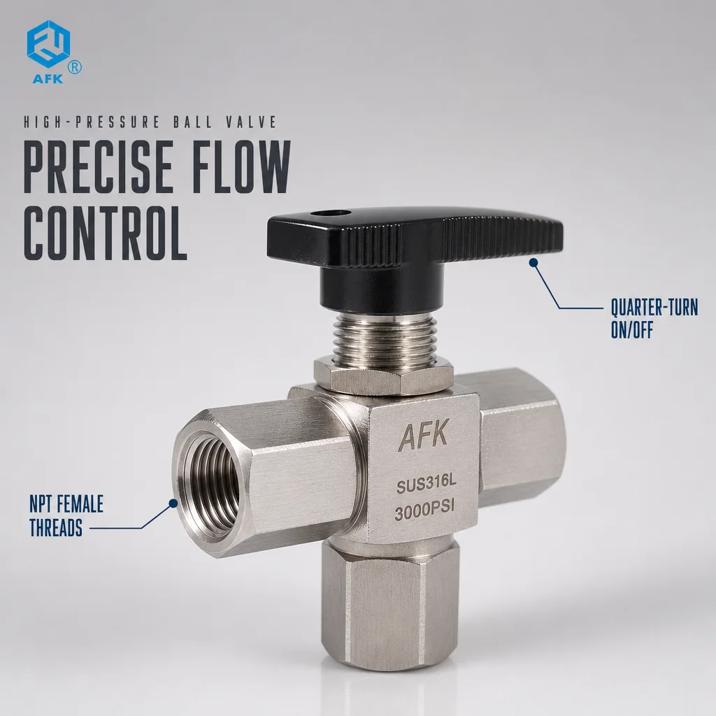 3000PSI 3 Way Ball Valve Stainless Steel 316 1/4 3/8 1/2NPT Female For Gas High Pressure