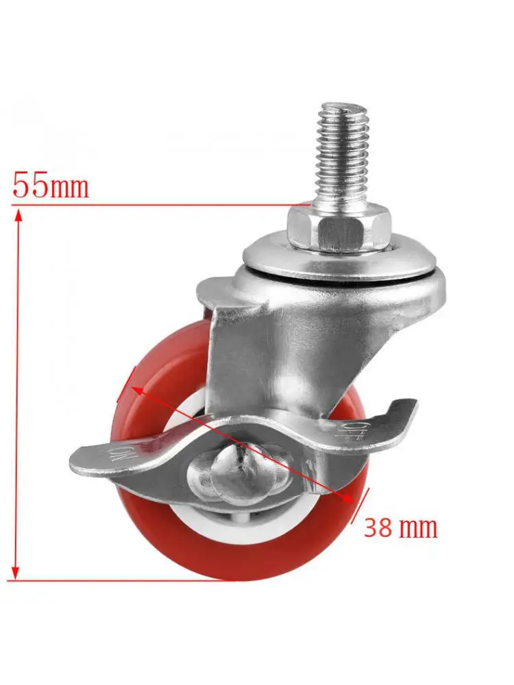 (4 Packs) Popular Casters 1.5 Inch Screw Brake Universal Wheel M8 Thread Red Pvc 38mm Diameter Silent Furniture