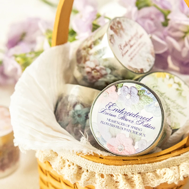 3rolls Embroidered Dreams Flower Tape Series Die-cut PET Tape Handbook Material Collage DIY Scrapbook Photo Frame Card