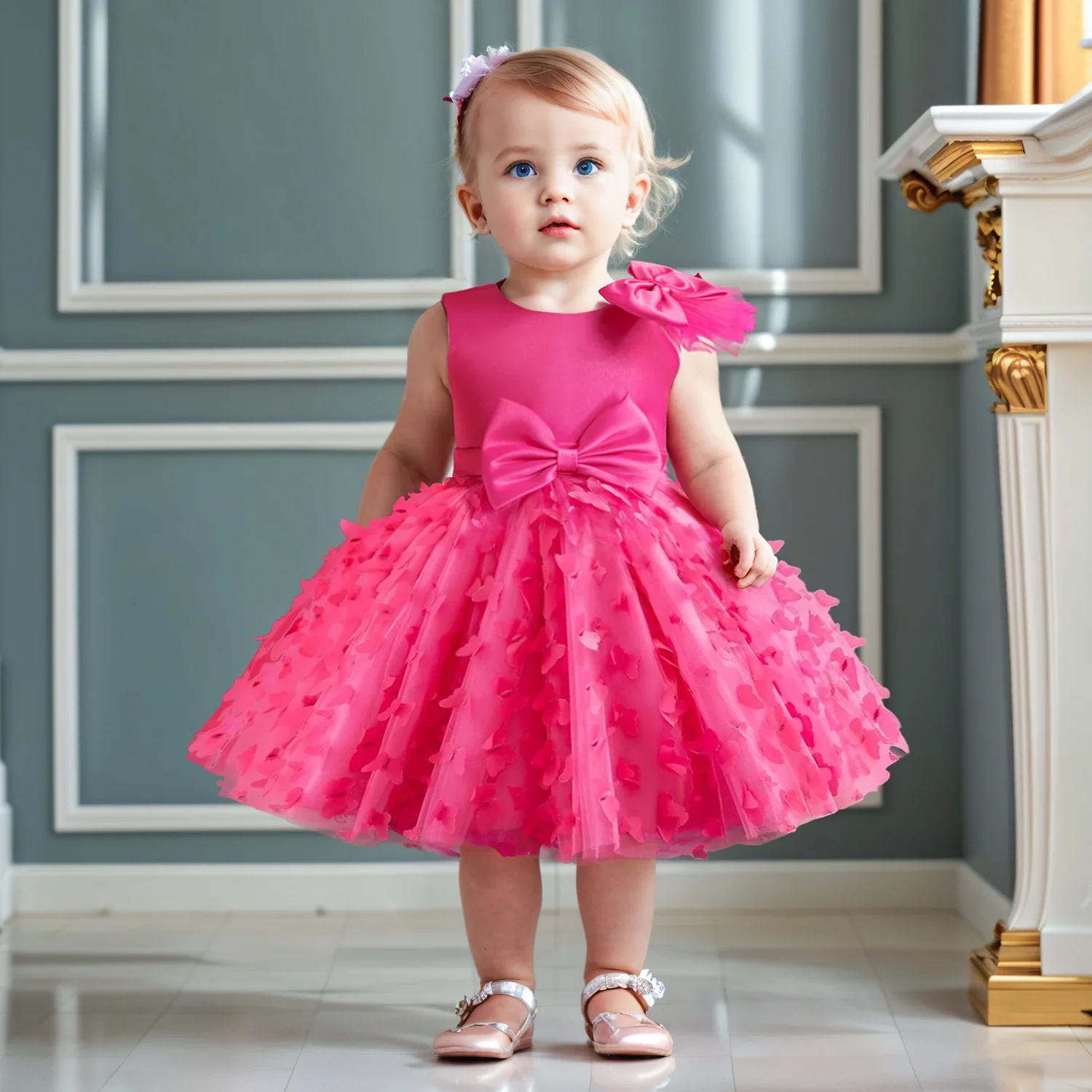 Baby Girl Party Dress Summer New Mesh Children\'s Christmas Party Dresses Toddler Kids 1st Birthday Baptism Gown Bridesmaid Dress