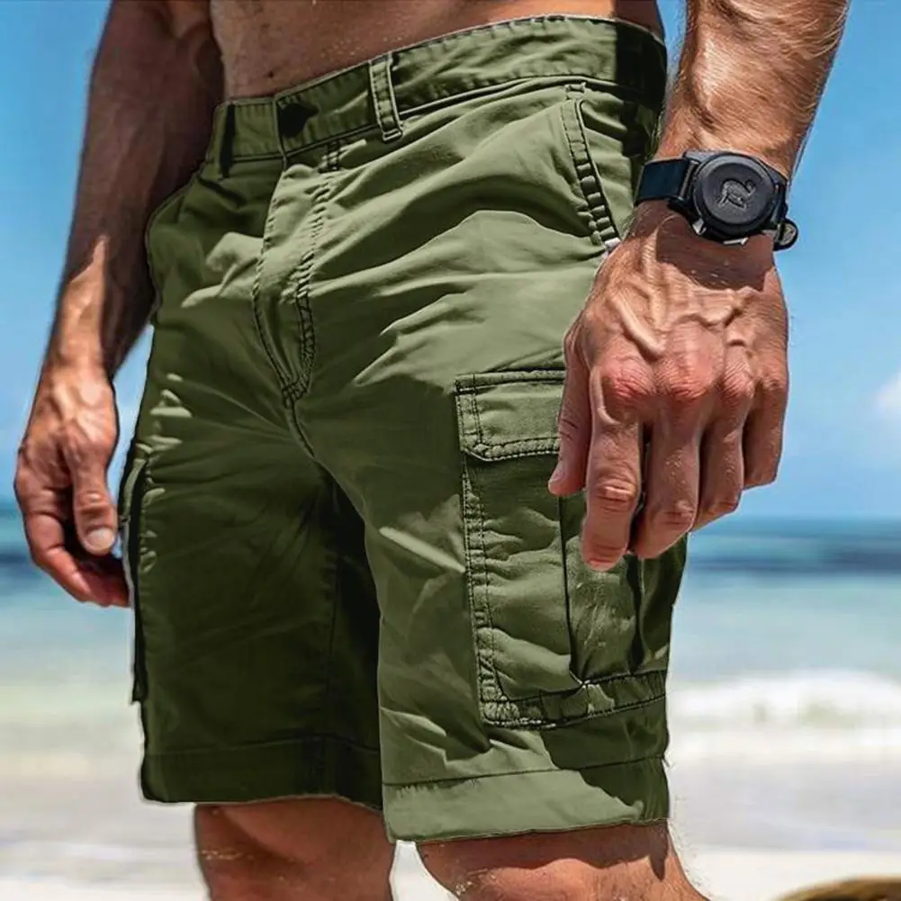 

Cargo Shorts with Dual Closure System Durable Belt Loop with Metal Buttons Men's Mid-rise Cargo Shorts with Multi Pockets Button