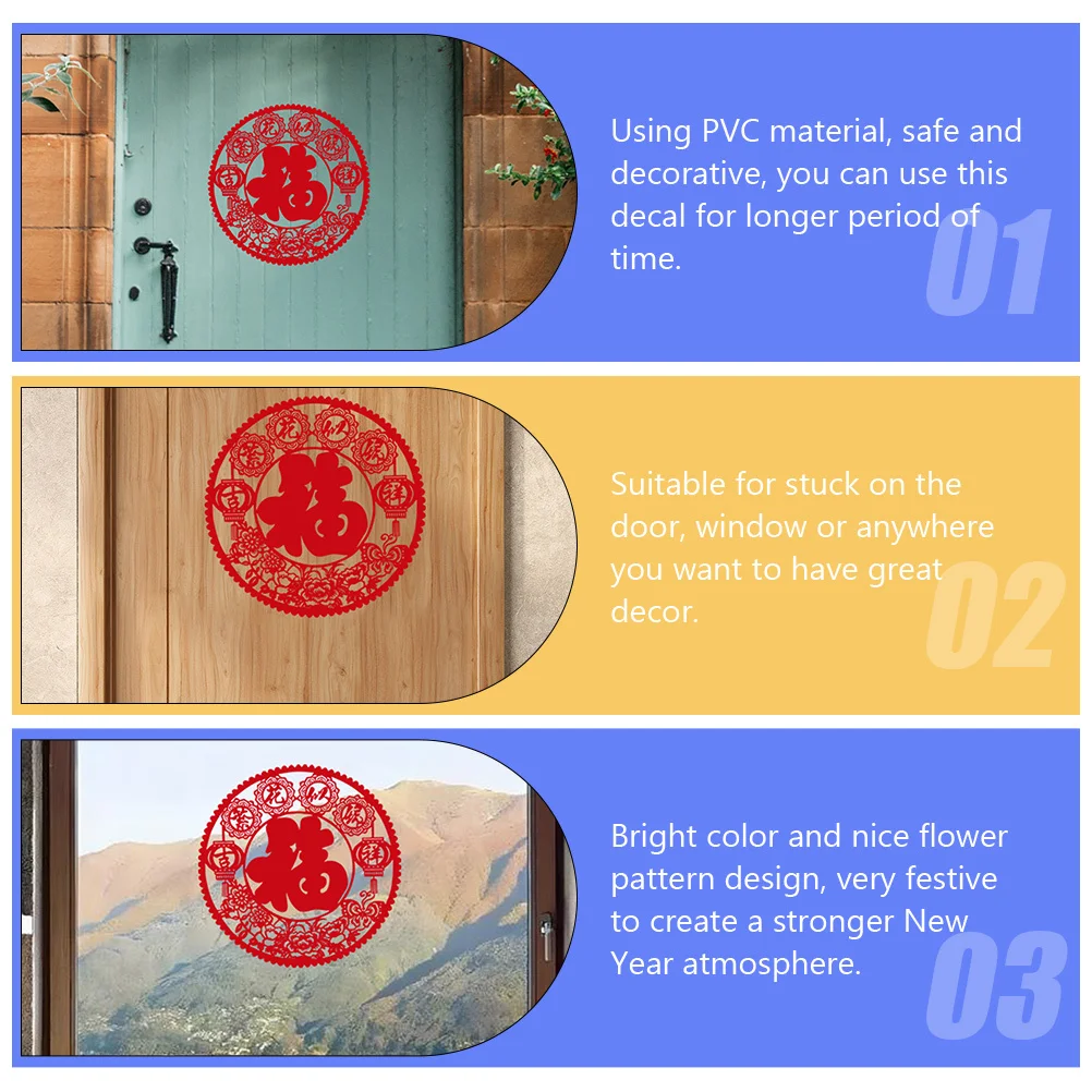 

1pcs New Year Window Stickers 2 Sheets Festive Blessing Decals Spring Festival Cling Chinese New Year Decor Wall Sticker For
