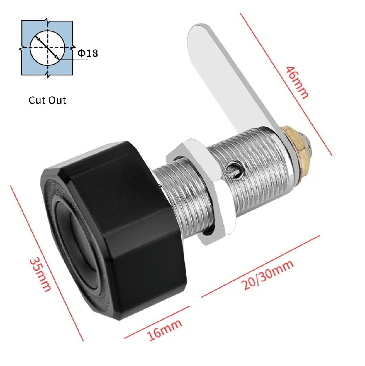 1Pc Rechargable Fingerprint Cabinet Lock With Hex Knob Gold Silver Black
