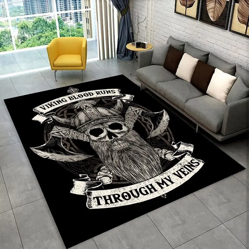 Viking Totem Nordic Rune Valhalla Vegvisir Odin Large Area Rug Non-slip Carpet for Bedroom Living Room Sofa Doormat Floor Mat