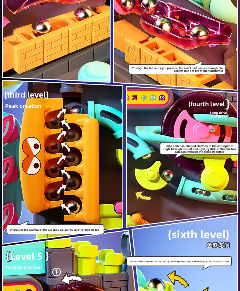 Pädagogisches Montessori-Spielzeug Mehrstufiges Kugelbahn-Abenteuer-Spiel Interaktives Modell für Gehirntraining Weihnachtsgeschenk für Kinder – Detail 14