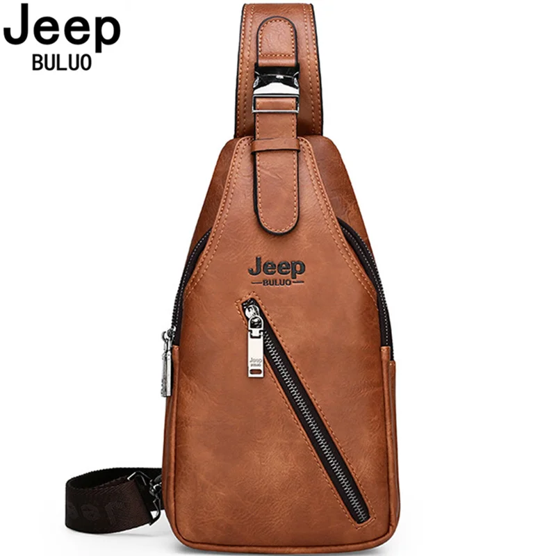 JEEPBULUO-Bolso de pecho para hombre, bandolera de cuero partido, de alta calidad