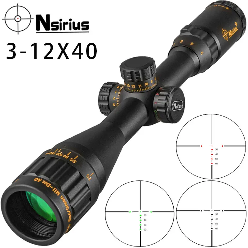 

NSIRIUS Gold 3-12X40 AOE Riflescope Optical Sight Red Green llluminate Crosshair Reticle Tactical Hunting Sight