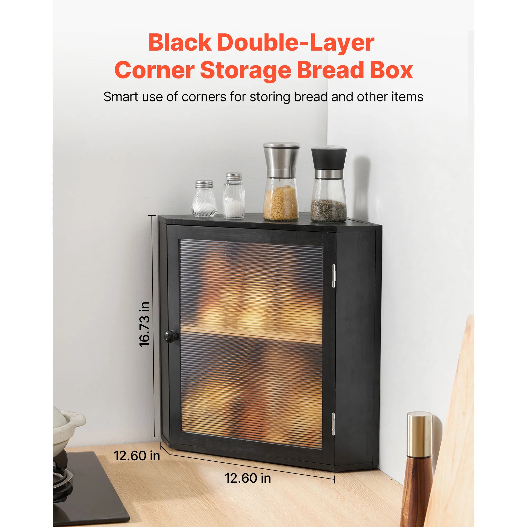VEVOR Corner Bread Box for Kitchen Counter, Double Layer Bread Storage Container Storage Holder Bin with Acrylic Wavy Door