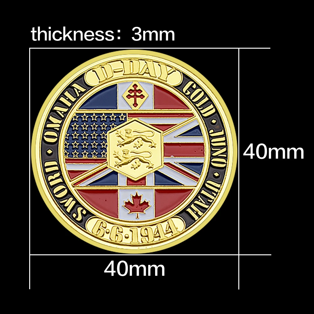 D-Day 6.6.1944 Commemorative Coin – Normandy Landing WWII Victory Token – Allied Forces Flags Gold Souvenir Gift view 3