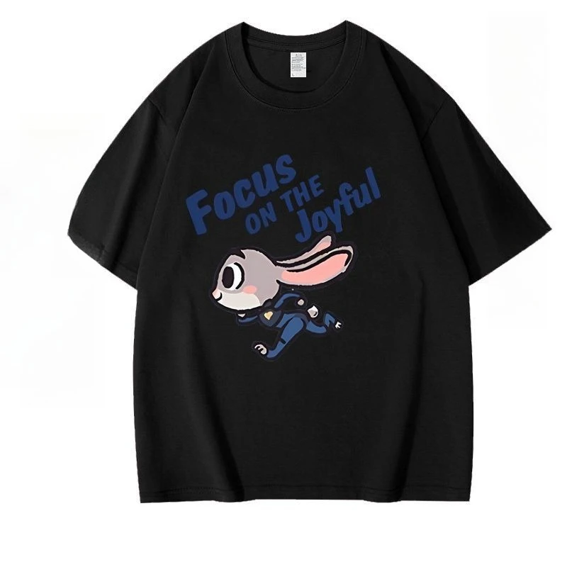 ديزني 2026 جديد Zootopia جوديث نيك لطيف الكرتون الرسوم المتحركة طباعة المرأة تي شيرت استرخاء موضة حجم كبير كم قصير #4