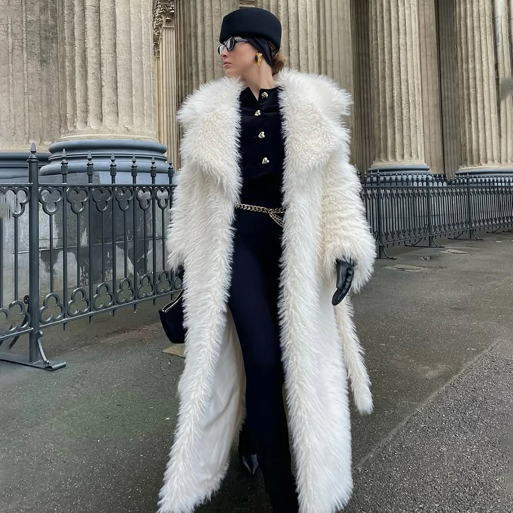 

Tuularose Women Belted Fur Coats Fashion Casual Plush Thickened Long Sleeve Long Fur Coats Autumn Warm Luxury New Female Outwear