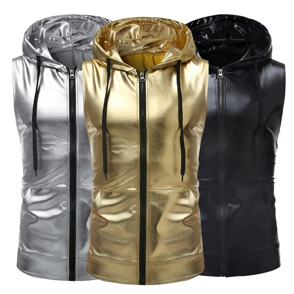 

Men Vest Coat Dry Cool Men Vest Stylish Men's Hooded Vest with Drawstring Sleeveless Design Zipper Closure Fashionable
