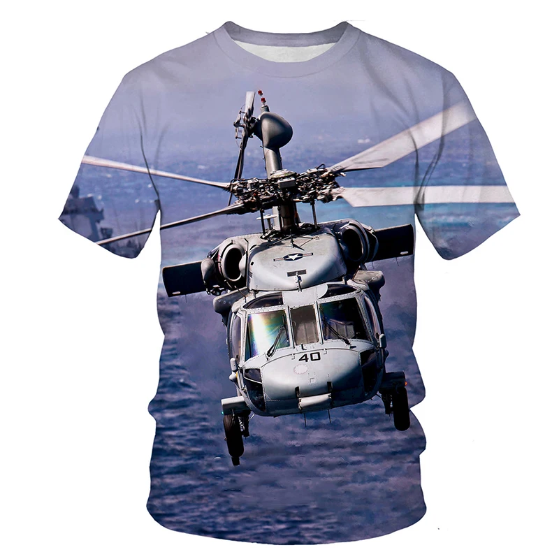 T-shirts 3D Print Helicopter Summer Children\'s Round Neck TShirt Oversized Boys Girls Unisex Fashion Loose Street Kids Clothing