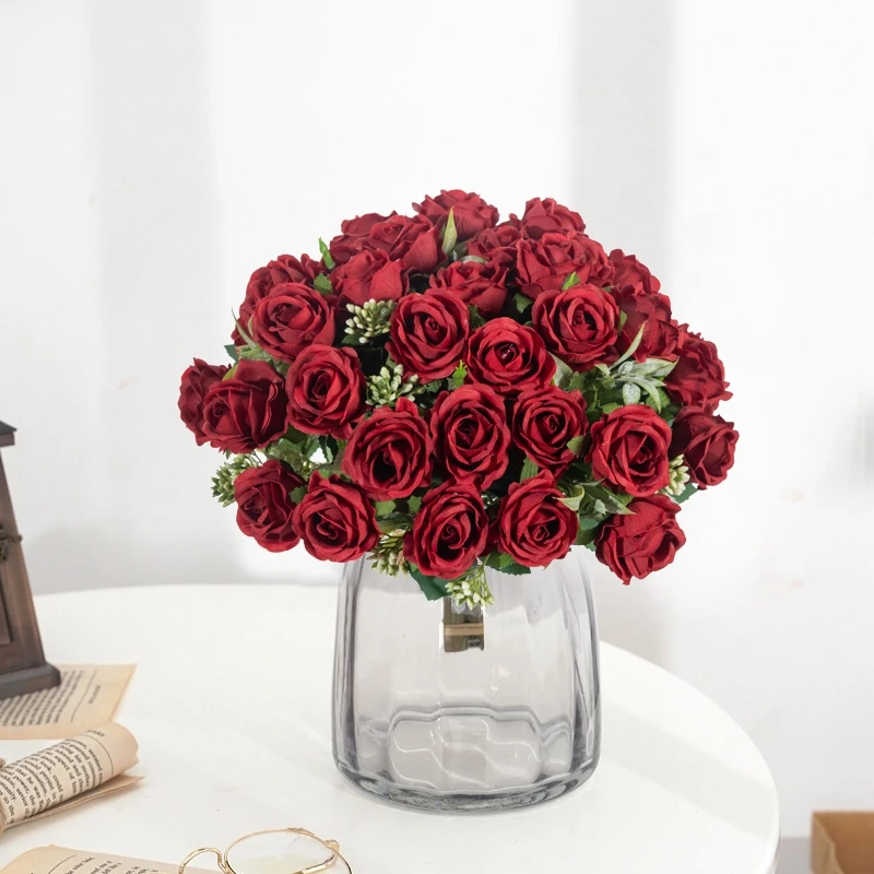 Künstliche Blumen, Zehnblütige Weiße Seidenrosen-Bündel, Scrapbook, Großhandel, Hochzeit, Outdoor-Gartenparty, Familienzimmer, Vasendekoration – Detail 13