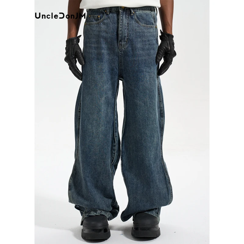 

Twisted Wave Jeans for Men Loose Vintage Wide Leg Jeans Hip Hop Baggy Jeans Men Clothing Distressed Cargo Jeans