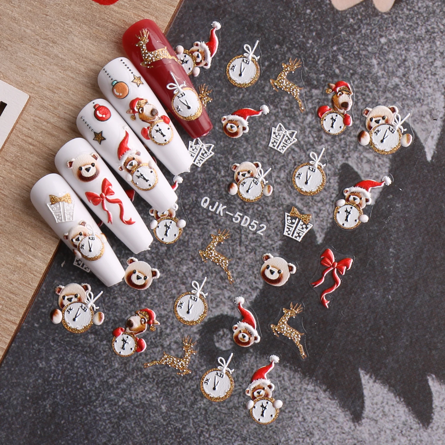 3 قطع من الملصقات المنقوشة لفن الأظافر الكرتونية لعيد الميلاد والعام الجديد، سهلة الاستخدام لتزيين الأظافر، DIY، هدايا، نمط مكياج الحفلات #5