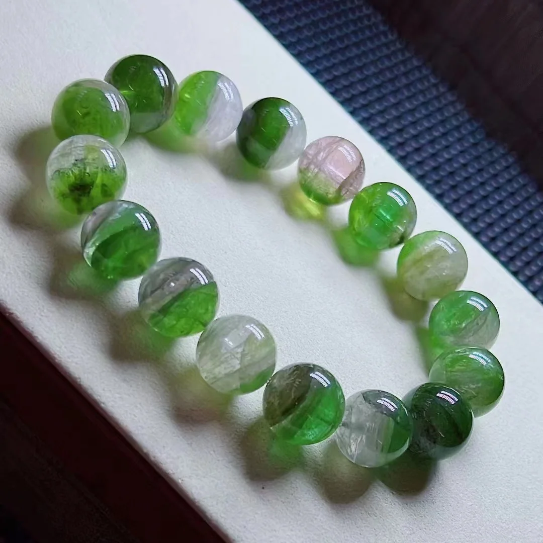 Natural Green Tourmaline Clear Beads Bracelet 13mm Green Tourmaline Women Men Jewelry AAAAAAA