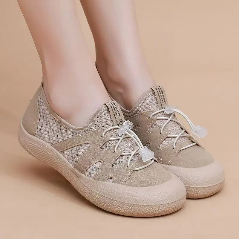 

Женские летние новые сетчатые повседневные кроссовки с мягкой подошвой, нескользящие, с круглым носком, дышащие, легкие, на плоской подошве, повседневная прогулочная обувь