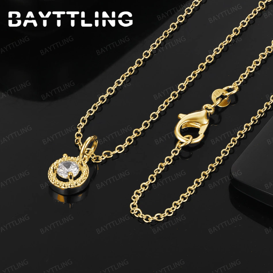 925 Sterling Silver  18K Gold 16-30 Inch Exquisite Round Zircon Pendant Necklace for Women, Fashionable Wedding Jewelry