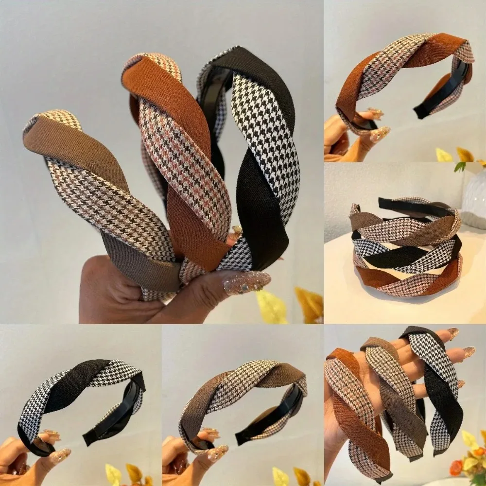 

Houndstooth Twist Headband Classic Cross Weave Design Vintage Elegant Hair Band for Women Daily Outing Fashion Hair Accessories