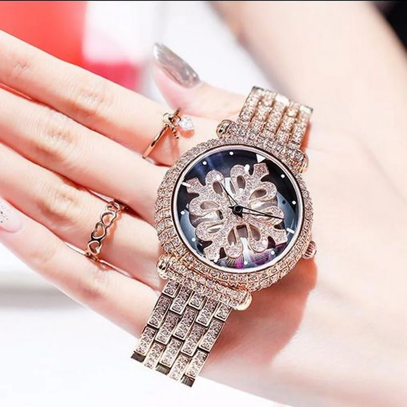 

DIMINI Watch ladies fashion trend temperament stone British watch student women's diamond set rotary dial steel belt