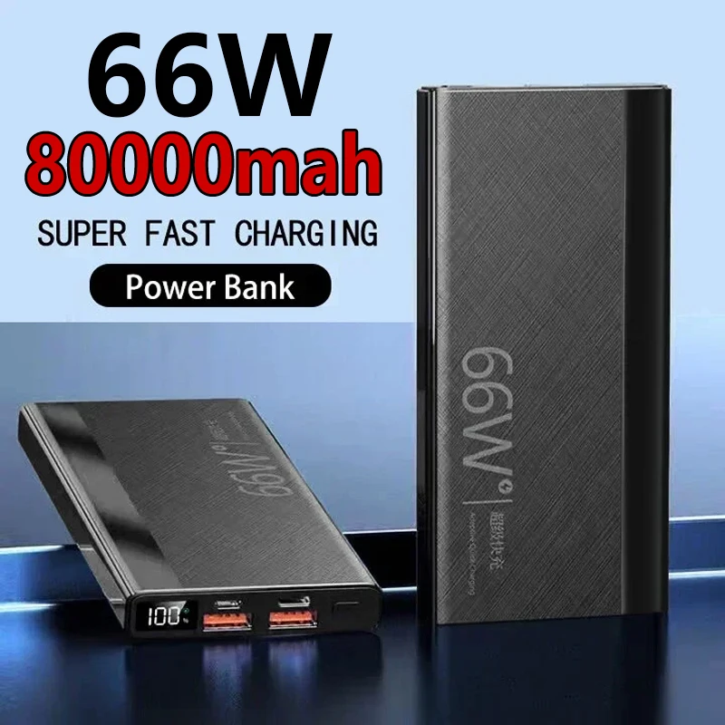 Power Bank 80000mAh 66W PD 20W External Battery Mobile Charger Large Capacity Super Fast Charging Battery Suitable for iPhone 13