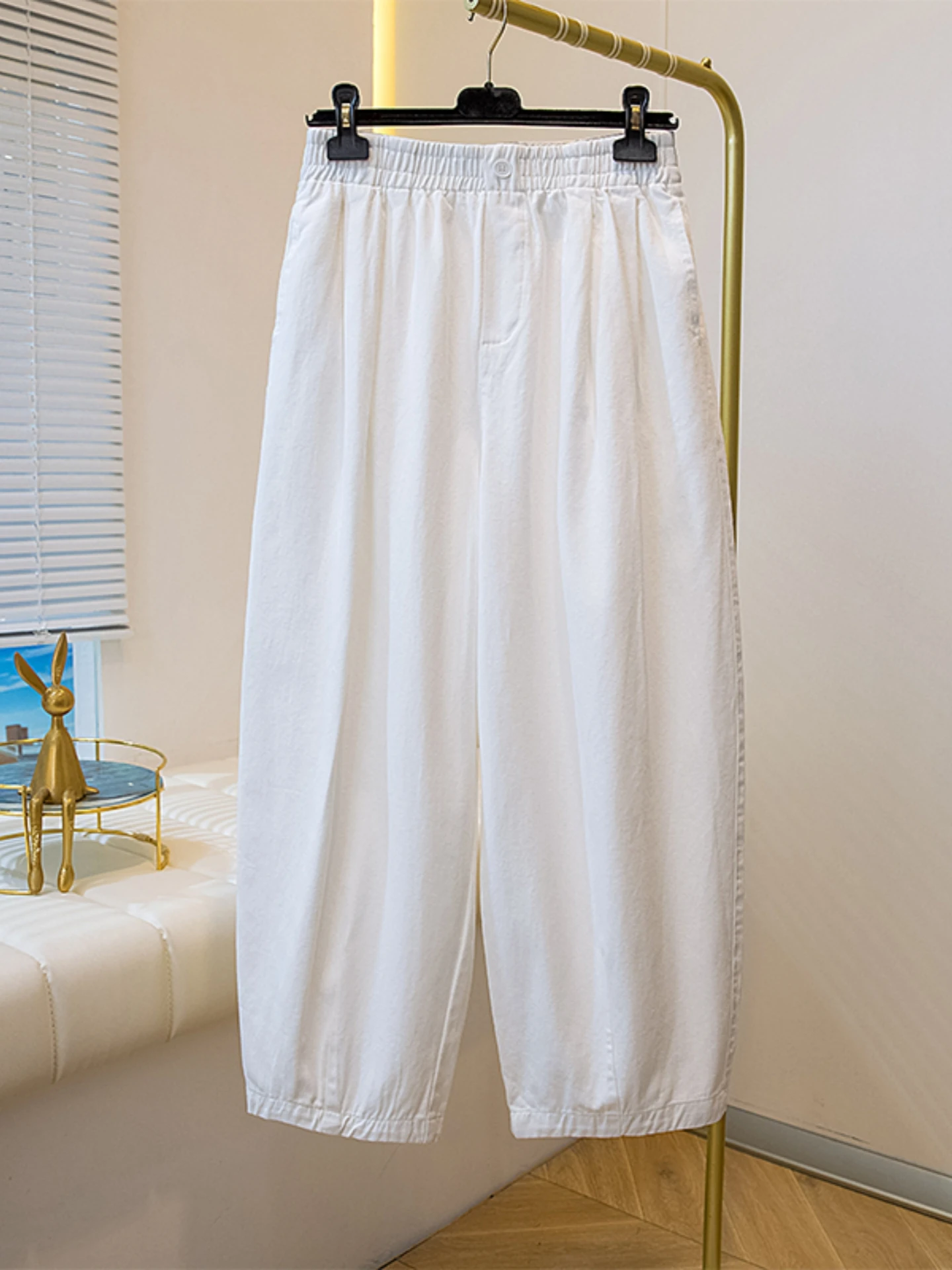 Casual High Waist Wide Leg Nine-Piece Pants Women's Style Spring Autumn plus Size Harem Pants Slimming Hip Covering Elastic W...