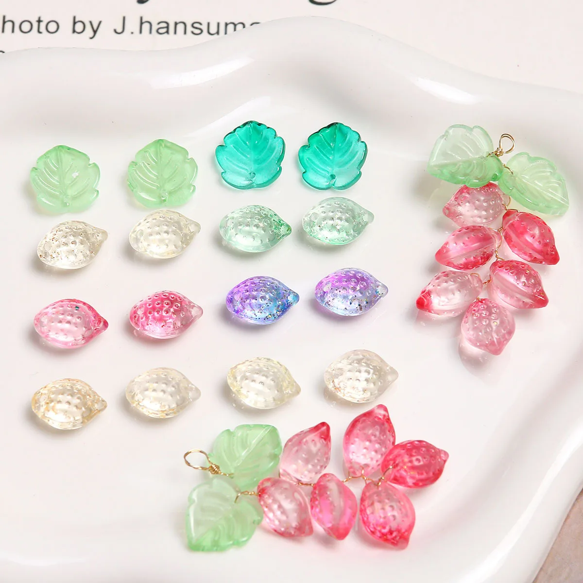 5 uds Mori fruta fresca de verano cambio gradual uva limón fruta agujero horizontal colgante de cristal accesorios de joyería DIY material