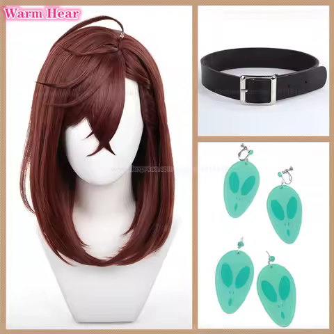 In Stock Momo Ayase Synthetic Anime 43cm Long Dark Brown Wig And Earrings Heat Resistant Hair Halloween Party Cosplay Anime Wigs