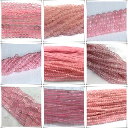 Natural Pink Crystal Rose Quartz Faceted Round Rondelle Edge Cube Beads For Jewelry Making DIY Necklace Bracelets Earrings