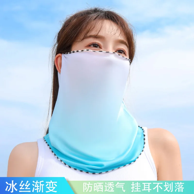 

Women ice silk gradient sunscreen mask for summer outdoor cycling with ear-hanginganti-ultraviolet breathable neck mask bandana