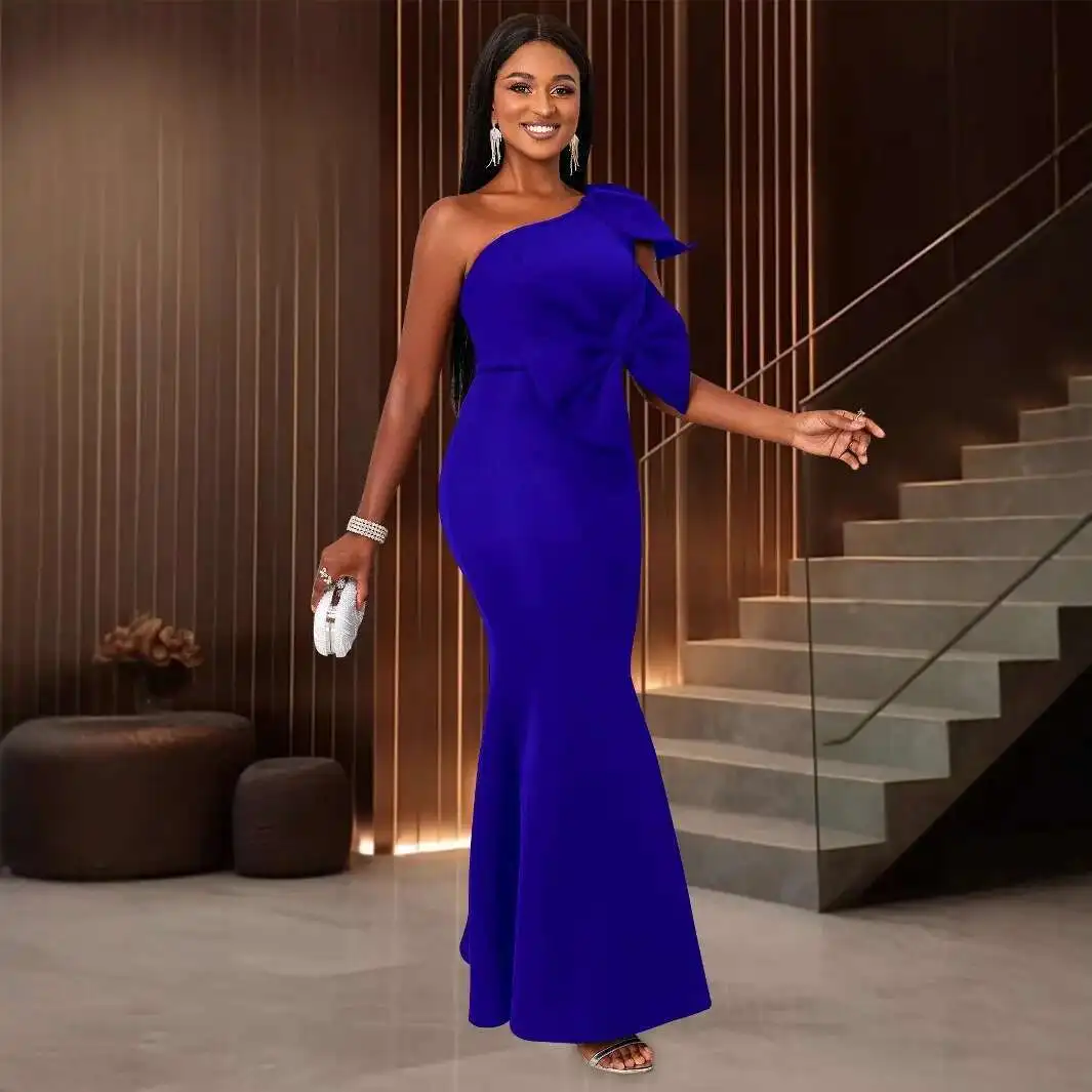 

Off-shoulder Dress Sexy with Ruffle Sleeves and Bow Tie, Slim Fit Mermaid Party Dress 2025 Summer Dress Robe Vestido Women
