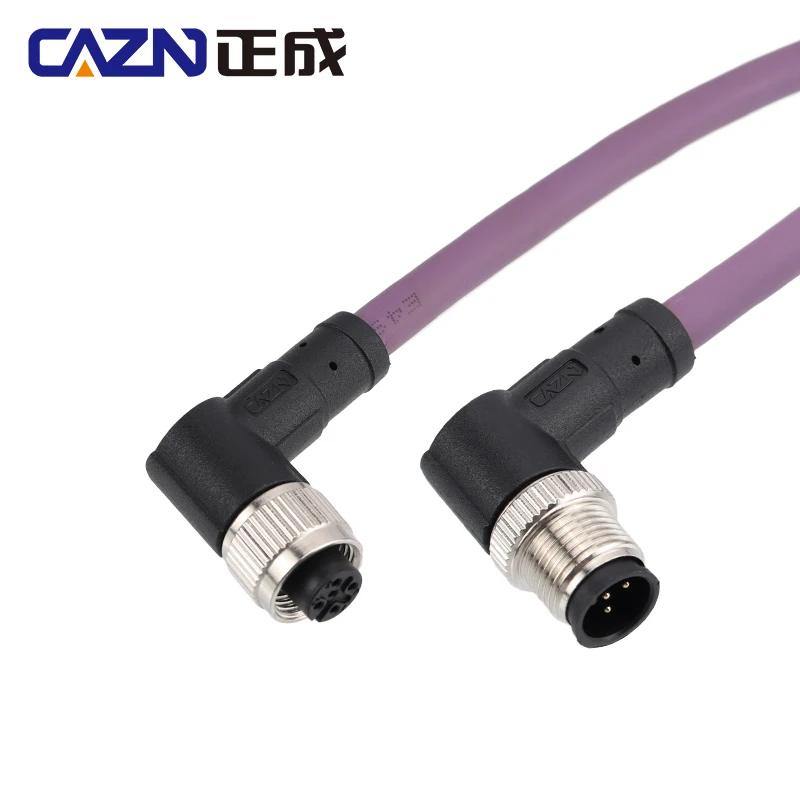 

CANopen Ethernet M12 Connector 5 pin A code angled male to female purplr jacket PVC PUR Cable Connector