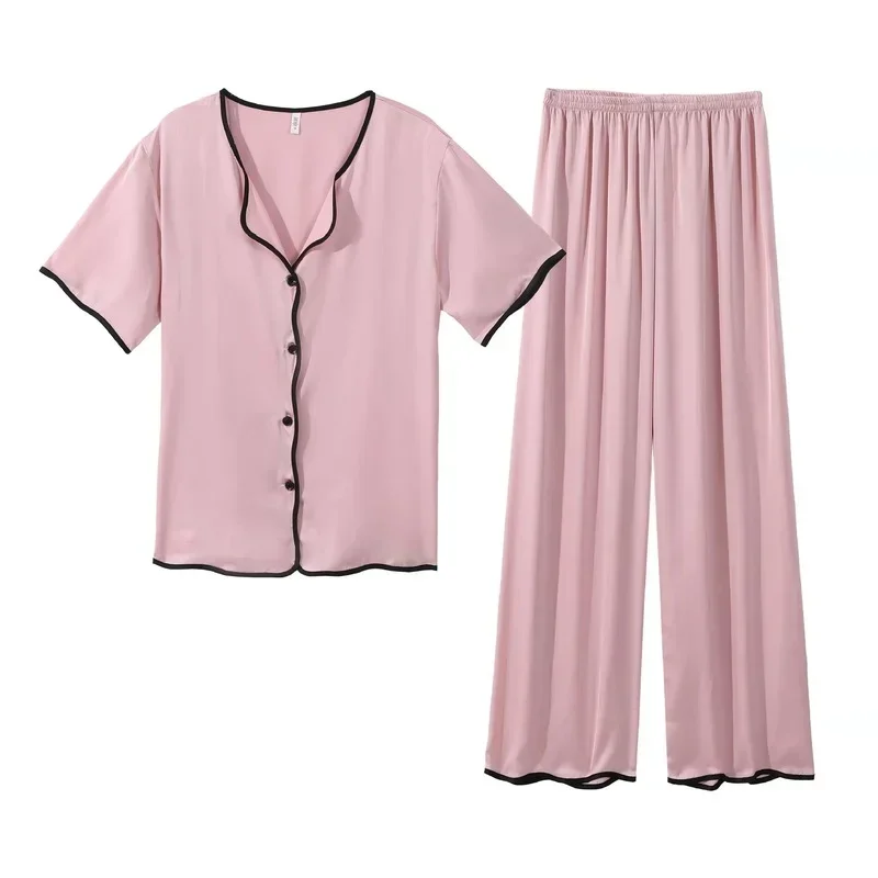 Pajamas Women's Suits Short-Sleeved Trousers Large Size Loose Ruffles Ice Silk Pajamas for Women Set Leisure Home Clothes