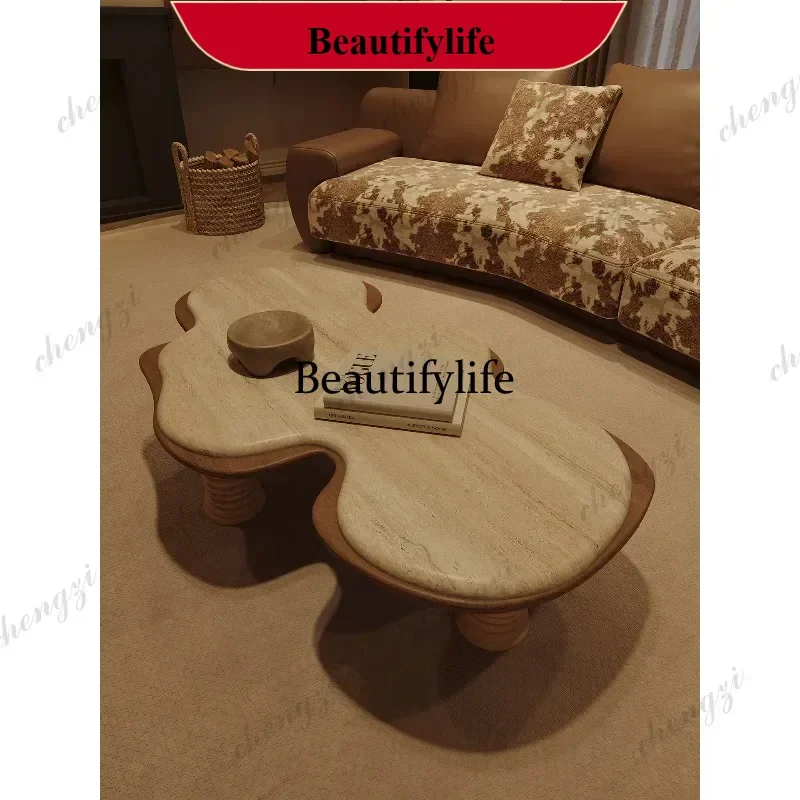 Medieval style special-shaped cloud coffee table natural travertine veneer low table living room household coffee table d178
